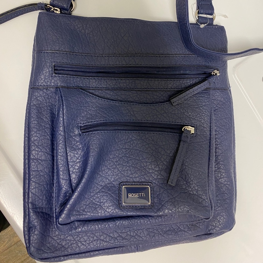 Blue faux leather cross body bag